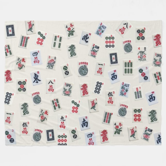 MahJongg tiles symbols design on badge Fleece Blanket (Front (Horizontal))