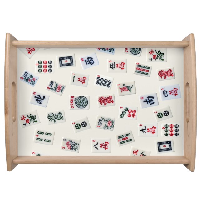 MahJongg tiles symbols design on badge Serving Tray (Front)