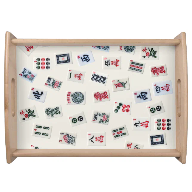 Mahjong Emblems MahJongg tiles symbols design on badge Serving Tray | Zazzle