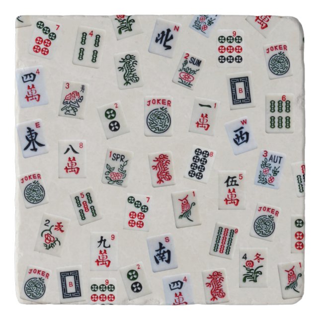 MahJongg tiles symbols design on badge Trivet (Front)