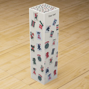 MahJongg tiles symbols design on badge Wine Box