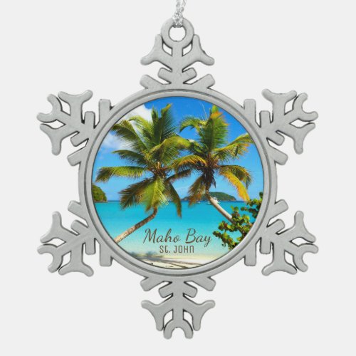 Maho Bay Beach St John Pewter Snowflake Ornament