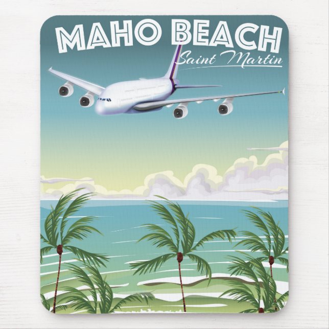 Maho Beach Saint Martin plane poster Mouse Pad (Front)
