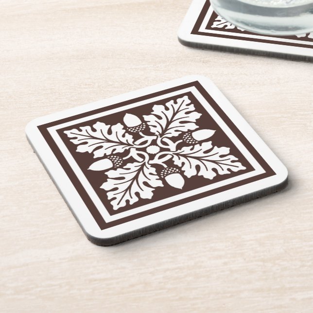 Mahogany Acorn and Leaf Tile Design Coaster (Left Side)