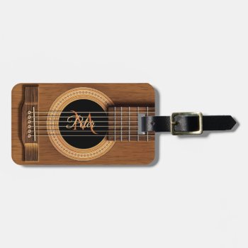 Mahogany Acoustic Guitar Personalized Luggage Tag by UROCKDezineZone at Zazzle