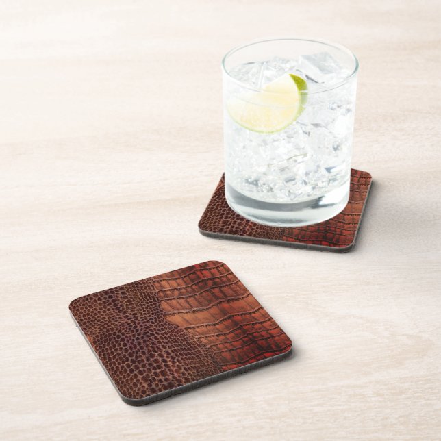 Mahogany Alligator Classic Reptile Leather (Faux) Beverage Coaster (Right Side)