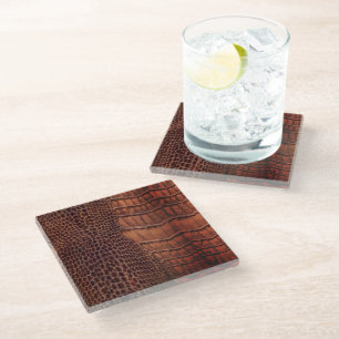 Mahogany Alligator Classic Reptile Leather (Faux) Glass Coaster