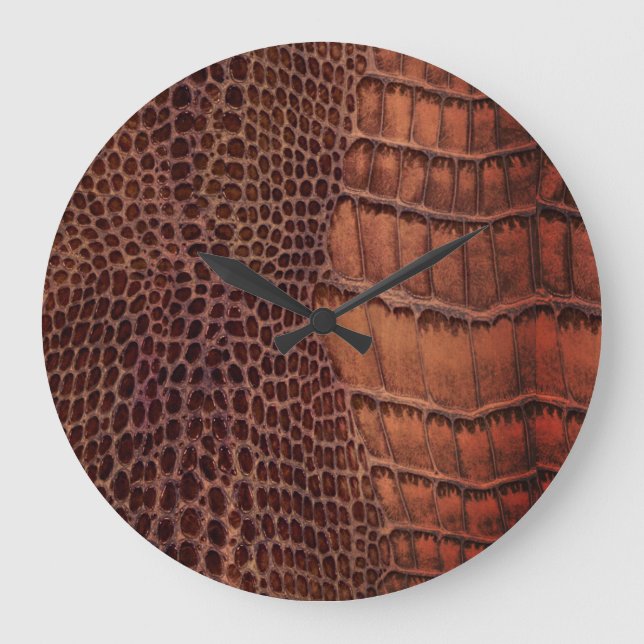 Mahogany Alligator Classic Reptile Leather (Faux) Large Clock (Front)