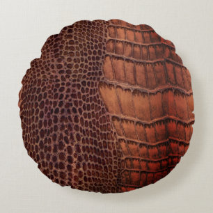 Mahogany Alligator Classic Reptile Leather (Faux) Round Pillow