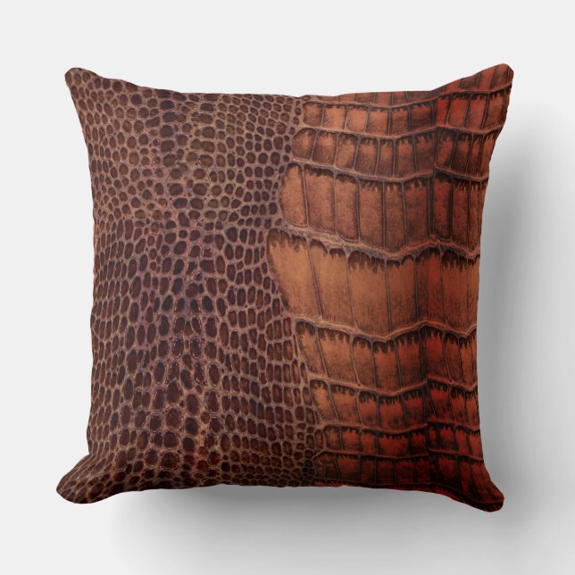Mahogany Alligator Classic Reptile Leather (Faux) Throw Pillow (Front)