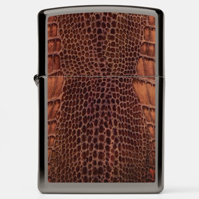Mahogany Alligator Classic Reptile Leather (Faux) Zippo Lighter (Front)