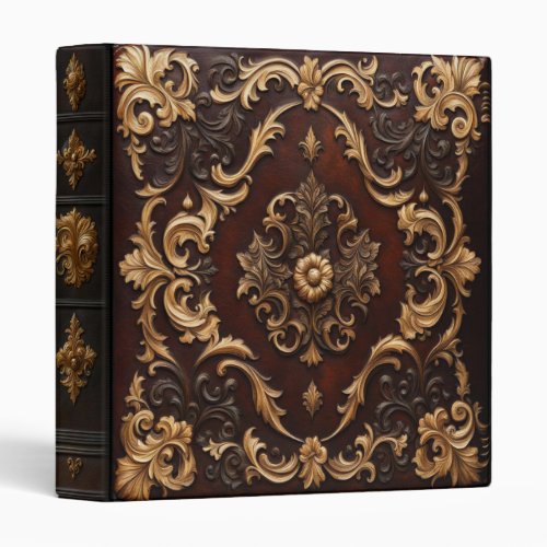 Mahogany and Gold Vintage Faux Leather Look 3 Ring Binder