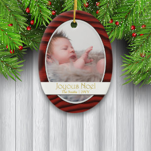 Mahogany Border Photo Holiday Ceramic Ornament