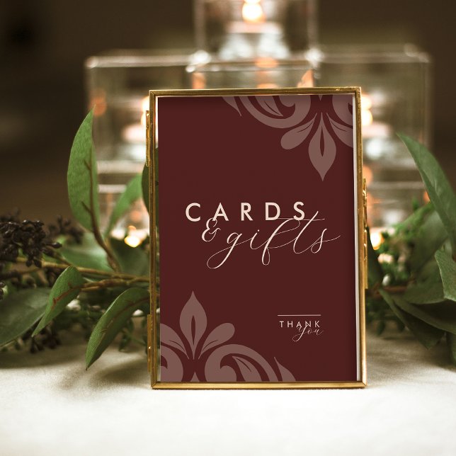 Mahogany Elegant Script Damask Cards & Gift Sign (Creator Uploaded)