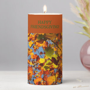 Mahogany & Friendsgiving Fall Autumn Leaves Pillar Candle