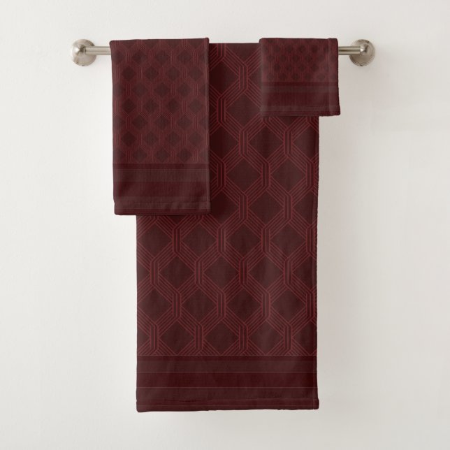 Mahogany Geometric Pattern Bath Towel Set (Insitu)