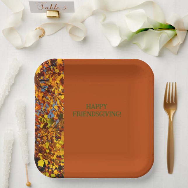 Mahogany Leaves Thanksgiving Friendsgiving Paper Plates (Wedding)