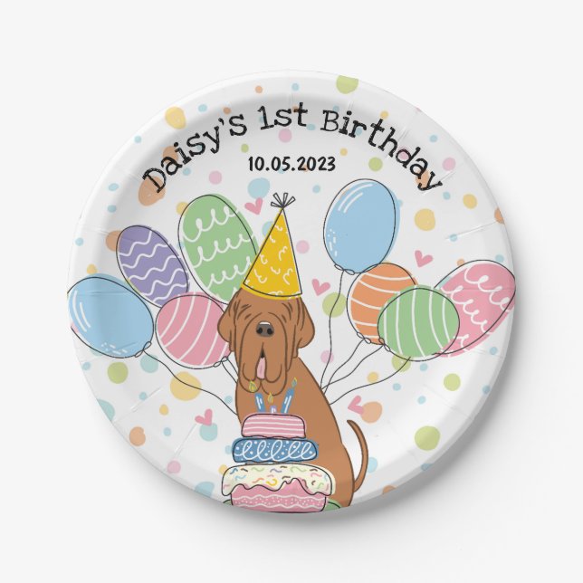 Mahogany Neapolitan Mastiff Dog Birthday Party Paper Plates (Front)