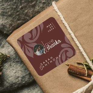 Mahogany Red Classic Damask Elegant Photo Wedding Square Sticker