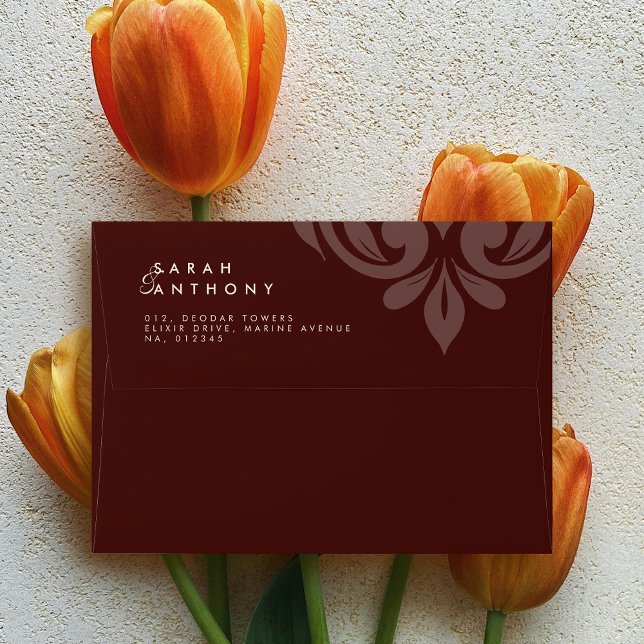 Mahogany Red Classic Elegant Wedding Damask Envelope (Creator Uploaded)