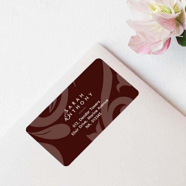 Mahogany Red Damask Classic Wedding Address Label (Creator Uploaded)