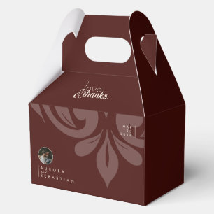 Mahogany Red Damask Sleek Minimal Photo Wedding Favor Boxes