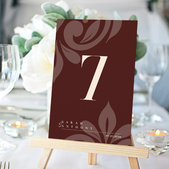 Mahogany Red Elegant Damask Table Number Card (Creator Uploaded)