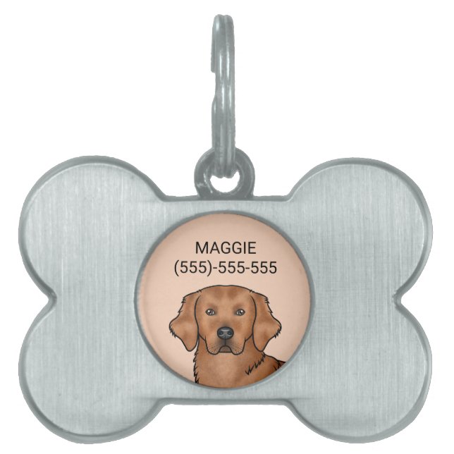 Mahogany Red Golden Retriever Cartoon Dog Portrait Pet ID Tag (Front)