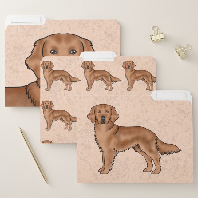Mahogany Red Golden Retriever Cute Cartoon Dog File Folder (Set)