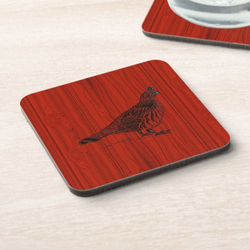 Mahogany Red Wood Look Black Bird Etching Drink Coaster