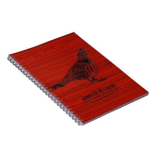 Mahogany Red Wood Look Black Bird Etching Notebook