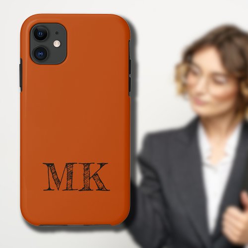 Mahogany Solid Color  Modern Minimal Initial  iPhone 11 Case