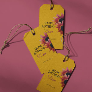 Mahogany Sunflower Birthday  Gift Tags
