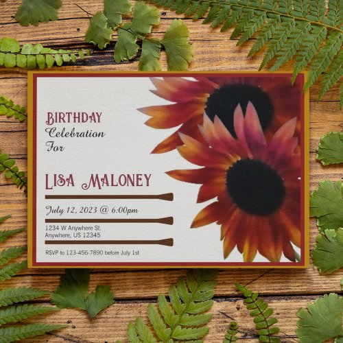 Mahogany Sunflower Birthday Invitation