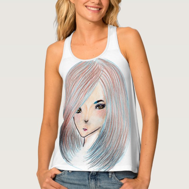 Mahogany with blue highlights 2 faux canvas print tank top (Front)