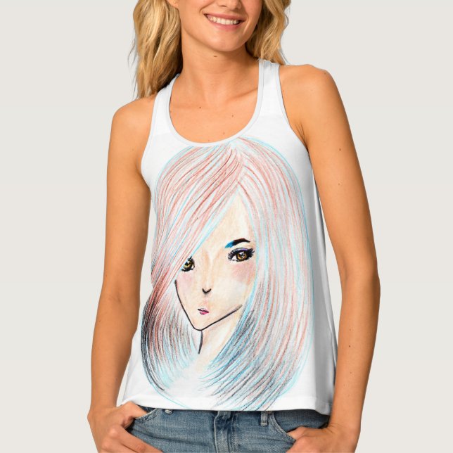 Mahogany with blue highlights faux canvas print tank top (Front)