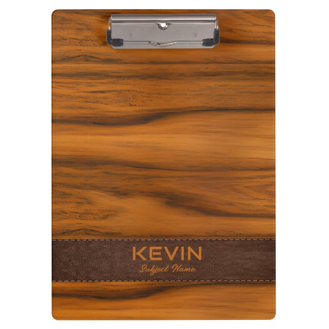 Mahogany Wood And Leather Texture Monogram Clipboard (Front)