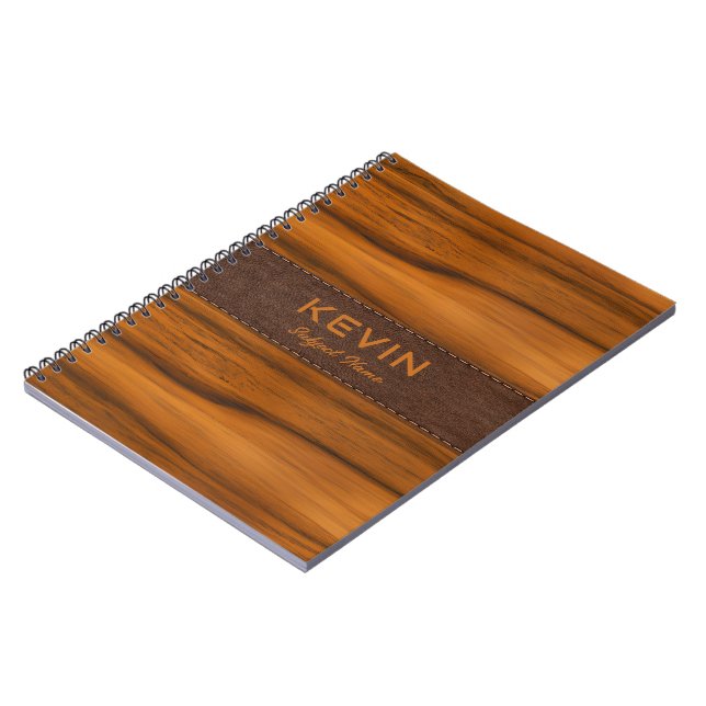 Mahogany Wood And Leather Texture Monogram Notebook (Left Side)