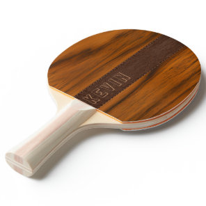 Mahogany Wood And Leather Texture Monogram Ping Pong Paddle