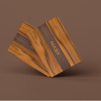 Mahogany Wood And Leather Texture Monogram Poker Cards