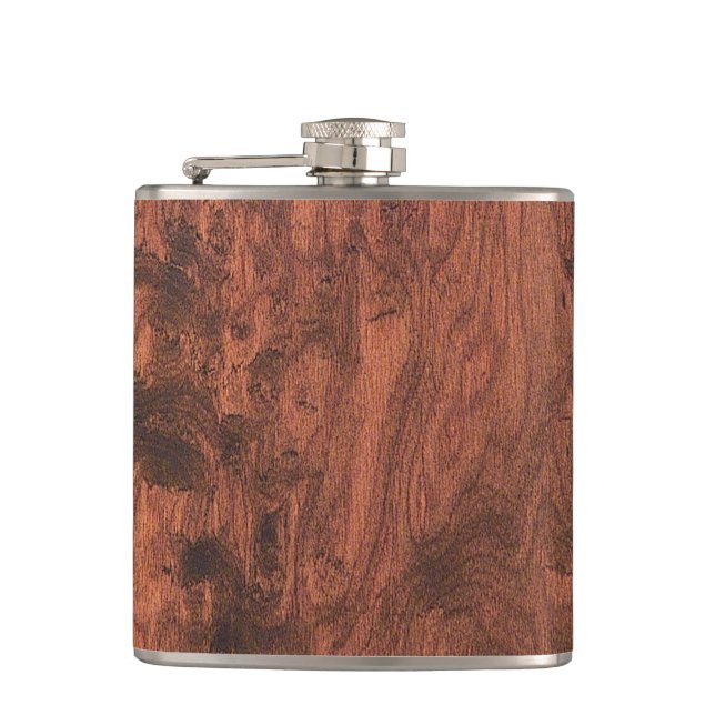 Mahogany Wood Print Hip Flask (Front)