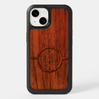 Mahogany Wood Print Monogram OtterBox iPhone 14 Case