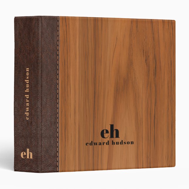 Mahogany wood texture brown leather texture two 3 ring binder (Front/Spine)