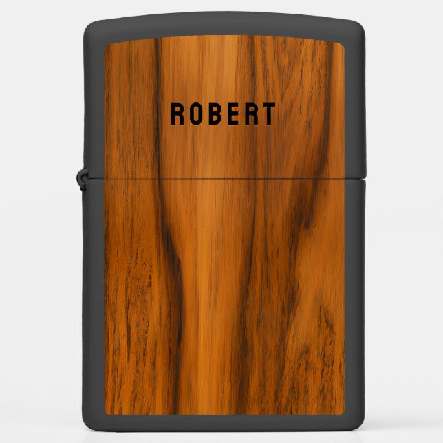 Mahogany Wood Texture, Custom Name Zippo Lighter (Front)