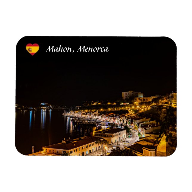 Mahon harbor at night - Menorca, Spain Magnet (Horizontal)