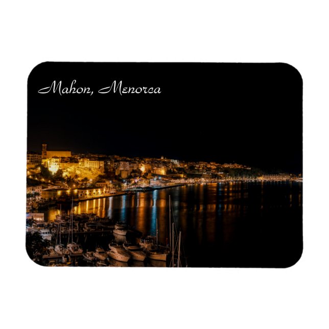 Mahon harbor at night - Menorca, Spain Magnet (Horizontal)