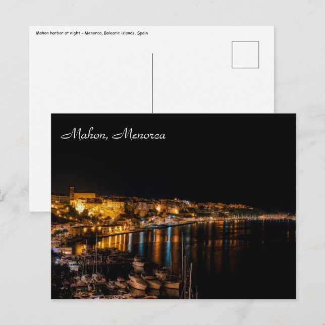 Mahon harbor at night - Menorca, Spain Postcard (Front/Back)
