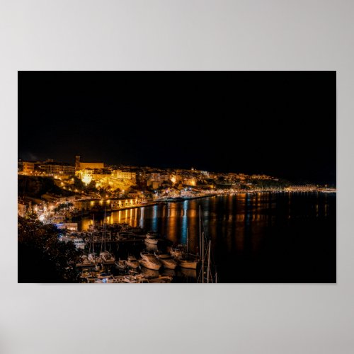 Mahon harbor at night _ Menorca Spain Poster