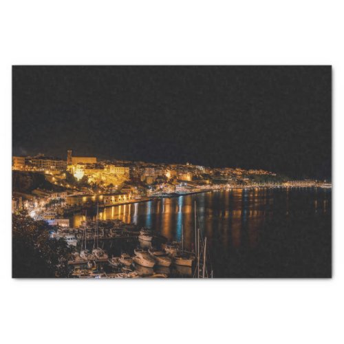 Mahon harbor at night _ Menorca Spain Tissue Paper