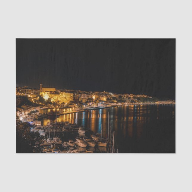 Mahon harbor at night - Menorca, Spain Tissue Paper (Front)